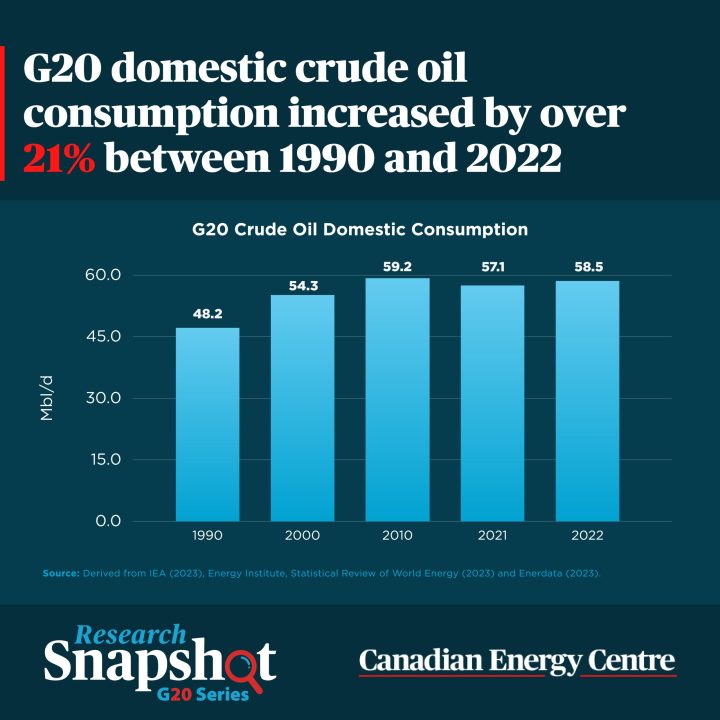GRAPHIC: G20 domestic crude oil consumption increased by over 21% between 1990 and 2022